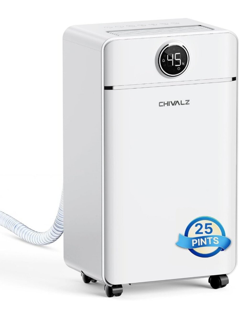 CHIVALZ 1800 Sq.Ft Dehumidifier for Basement 25Pints, with Drain Hose White
